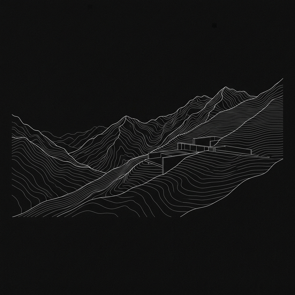 Topographical architectural sketch of a contemporary villa by Akar Studio